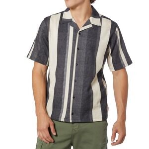 Ezekiel Men Striped Short Sleeve Button Up Shirt Retro L Black Gray Cream Cotton